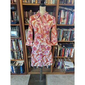 Robert Graham Women's Size 4 Orange Pink Embroidered Charlotte Mini Dress Paisle